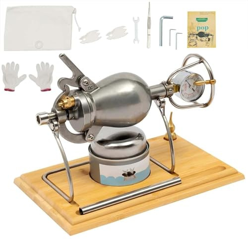 Chinese Vintage Popcorn Maker, Mini Portable Puffed Rice Maker Popcorn Cannon, Stainless Steel Pressure Popcorn Machine with Cotton Bag for Home Camping Party(Silver,368 ml)