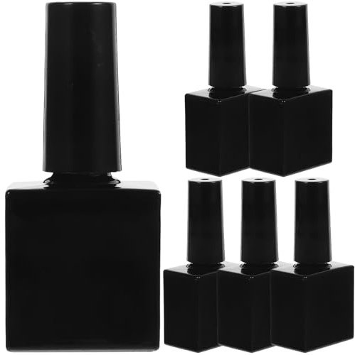 TOPBATHY 6 Pcs Empty Nail Polish Bottle with Brush 10ml Black Glass Refillable Nail Polish Bottles for Travel Small