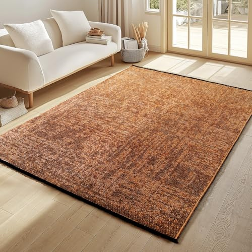 Ayyildiz Tapis en Chenille de Coton Terracotta Lavable bohème, Kilim Vintage, Poil Court, antidérapant Doux marbré