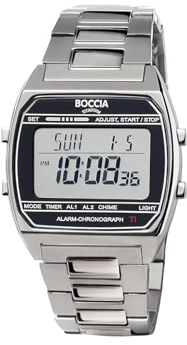 Boccia Titanium Digitaluhr 3738-05 Titan grau 40 mm, Herren Unisex Quarz Armbanduhr mit Titanband, Alarm Stoppuhr Timer Dualzeit, wasserdicht 5 bar, leicht und antiallergisch