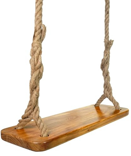 Luwint Wooden Swing, 22.5x7.5 Heavy Duty Elm Wood Swing Seat with Ropes for Indoor and Outdoor, 400 lbs Capacity Hanging Swings Garden Patio Porch Backyard
