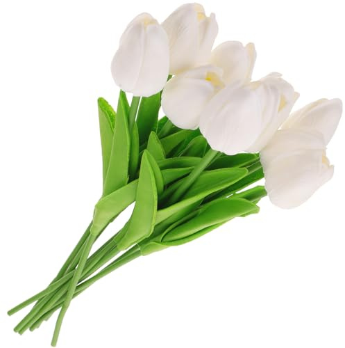 Homoyoyo 10 Pezzi Tulipani Artificiali in Pu di Colore Bianco, Bouquet Fiori Finti per Casa, Decorazioni Finte per Matrimoni e Centrotavola, Ramo Floreale Durevole per Decorazione Vaso