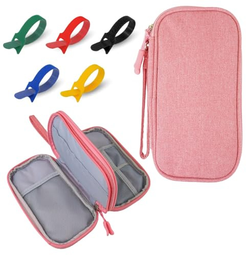 BCUBA® Organizador Cables Viaje – Estuche para Cables + 10 Bridas Autoadherentes | Estuche para Cargadores, USB y Accesorios Electrónicos | Bolsa Compacta y Versátil (ROSA)