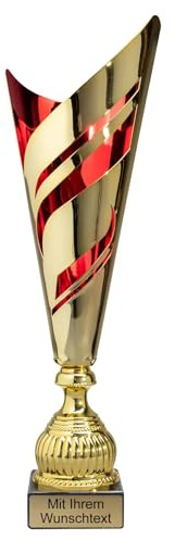 Deitert Pokal Gold/Rot mit Gravur – Sportpokal 44,5–53,5 cm auf schwarzem Marmorsockel, Siegerpokal für Turniere, Wettkämpfe und Ehrungen | 44,5–53,5cm hoch | Hochwertige Ausführung | Für Turniere, Wettkämpfe & Ehrungen oder als Geschenkidee | Wunschtext inklusive