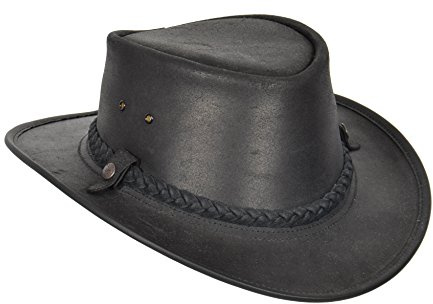 House of Leather Original Australisch Bac Pac Traveller Cowboyhüte BC Hut Echtes Leder Schwarz