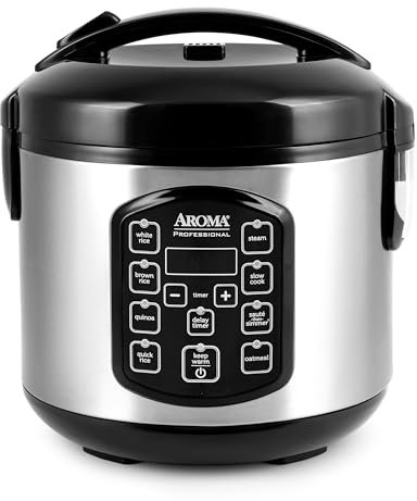 AROMA Arrocera digital profesional, multicocina, 4 tazas (sin cocinar) / 8 tazas (cocidas), vaporera, olla de cocción lenta, olla de avena, STS, mantiene caliente automáticamente, 2 cuartos de galón,