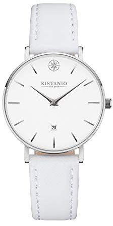 Kistanio Petit Flache Damenuhr mit Lederband Saphirglas 33 MM Durchmesser Edelstahl Datum Verschiedene Variationen