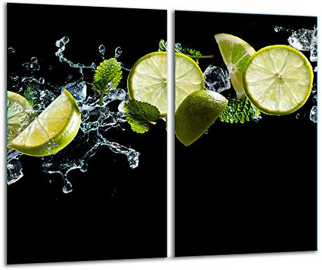 TMK ArtDeko Herdabdeckplatte 2 Teilig b2x30x52 cm - Spritzschutz Herdabdeckung – Herdschutz aus Sicherheitsglas – Robust, Hygienisch & Rutschfest– Schutz für Induktion, Ceran, Gas & Elektro