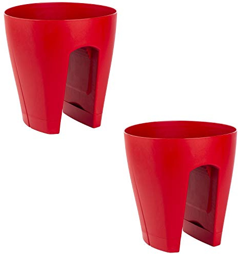 ENGELLAND 2 x Blumentopf für Balkon-Geländer, Farbe: Rot, Blumenkasten, Balkonkiste, 9 Liter, Kunststoff, Außenbereich, B Ø 29 x H 30 cm