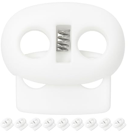 Kordel Stopper, 2-Loch, 10 Stück, in Weiss, für bis Ø 4 mm Kordeln, Band Klemme Jacke, Bekleidung, Rucksack, Gummikordel Stopper, Schnellverschluss Schnürsenkel, Schnur Rutsche, Tanka Kordelstopper