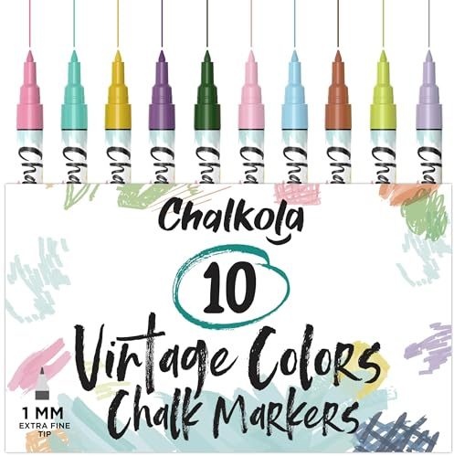 Extra Fine Tip Liquid Chalk Pens for Chalkboard, Blackboards, Window, Bistro (10 Vintage Colors, 1mm) - Extra Fine Dry Erase Marker Pens