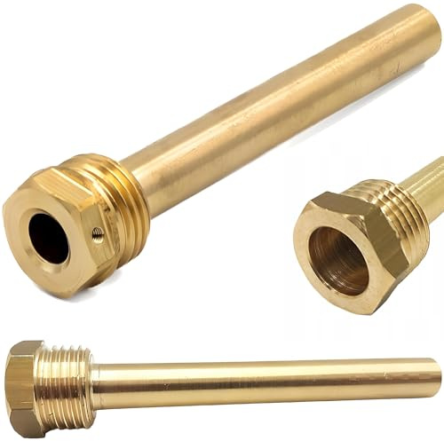 KNM Trade Tauchhülse 150 mm Messing für Temperatursensor 1/2 | Messing, Wärmeleiter, Schutz vor Feuchtigkeit, 10 bar, Korrosionsbeständigkeit, Sensorenschutz