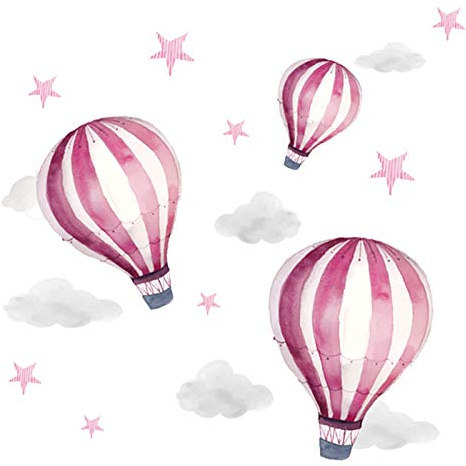 Little Deco Aufkleber Mädchenzimmer Heißluftballons I Wandbild 68 x 34 cm (BxH) I Wolken Sterne Kinderzimmer Mädchen Wandtattoo Kind Babyzimmer Mädels Bild DL540