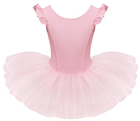 IMEKIS Kid Girls Ballet Dress Cotton Gymnastics Leotard Bodysuit Dance Tutu Tulle Skirt Fly Sleeve Ballerina Dancewear Costume