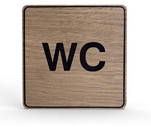 Betriebsausstattung24 Holz-Türschild Piktogramm WC Toilette - Hinweisschild aus Eichenfurnier - eckig 10x10 cm, eiche - Für Ihre Tür & Wand - Inkl. Klebepad