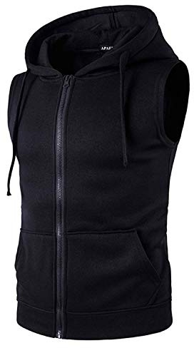 APAELEA Deportes Sudadera Sin Mangas Chalecos para Hombre Gimnasio Deportiva Ropa Tank Tops con Capucha Negro XL