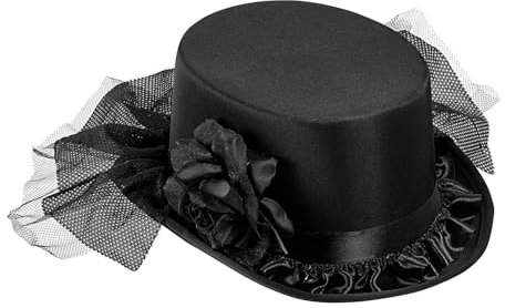W WIDMANN MILANO Party Fashion 11762 - Zylinder mit schwarzer Rose und Tüll, aus Filz, Hut, Kopfbedeckung, Witwe, Mottoparty, Karneval