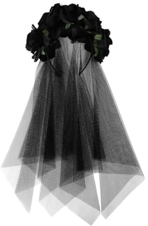 XGOPTS Halloween Schleier Schwarz Haarband Rose Brautschleier Haarreif | Schwarzer Schleier Damen Stirnband, Halloween Hexen Haarreife Geister Haarschmuck Party Dekoration für Karneval Cosplay