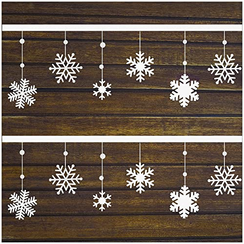 com-four® 2X Winter Dekogirlande, Deko-Band mit Schneeflocken | winterlicher Möbelbehang - Hängedeko für Weihnachten - Deko-Kette