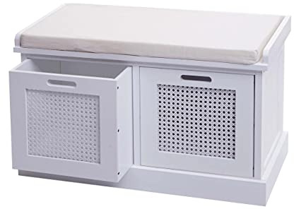 Mendler Sitzbank HWC-J49 Staufach 47x75x40cm - weiß, Polster Creme-weiß | Polsterbank, Garderobenbank, Kissen, Aufbewahrungsboxen