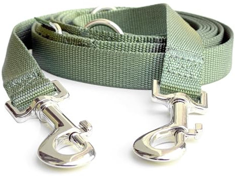 Leisegrün Hundeleine 3m aus Nylon – verstellbare Führleine mit 2 Karabinern für kleine & mittelgroße Hunde – Olivgrün (Modell Kenmare, 180 g)