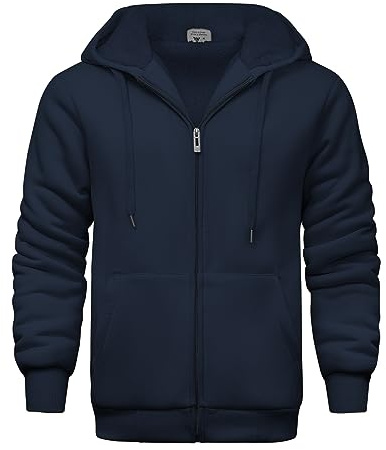 SwissWell Sudadera con Capucha para Hombre Invierno Chaqueta Polar Sudadera con Cremallera Chaquetas Deportivas Cálidas con Bolsillos para Senderismo Acampada.,652 Azul Marino,2XL