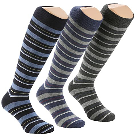 Easy8 – 40-45 Fantasia Righe, 6 PAIA Calze da Uomo Lunghe in Caldo Cotone