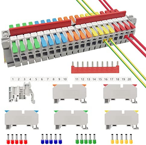 JINXIAN Din Rail Terminal Blocks Kit LT-6 Universal Class Terminal Block DIN Rail Connectors with Securing clip Metal DIN Rail Connection bar for Wire Connectors,Strong Conductivity