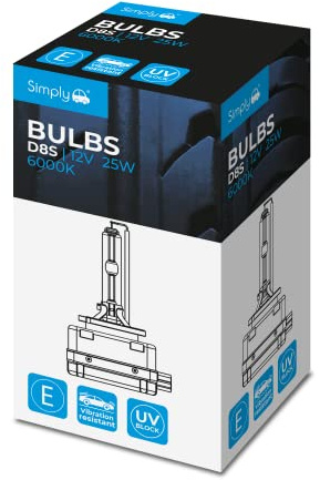 Simply D8S Xenon Gas Discharge 12v 25w E-MARKED Bulb for Vehicle Headlights - PK32d-1 base - Compatible with Citroen DS3, Ford Mustang, Kia Forte, Tesla Model S, White