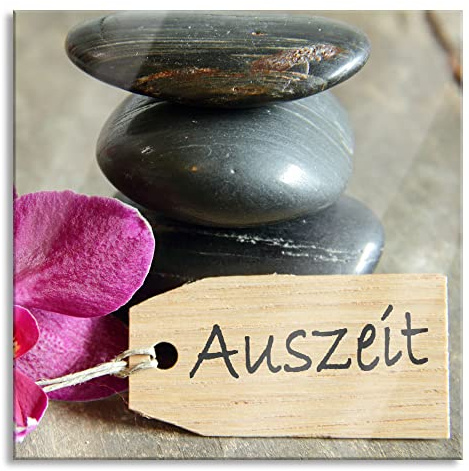 Pixxprint Tableau en verre - Décoration murale sur verre véritable - Orchidée en pause avec pierres zen - 60 x 60 cm - Avec suspension et entretoises