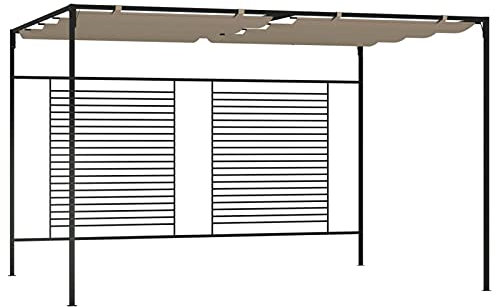 Homgoday Gazebo con Tetto Retrattile 3x4x2,3 m Grigio Talpa 180 g/m², Gazebo da Giardino, Gazebo Ombrellone da Giardino Spiaggia Pesca Esterno Antivento per Arredo Giardino Terrazzo Ambienti