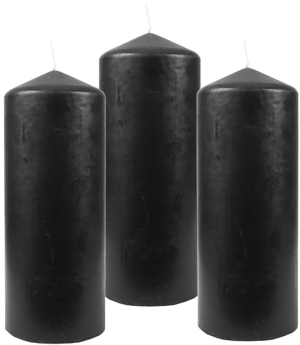 HS Candle Wachskerzen (3er Pack) Schwarz Stumpenkerzen Ø6cm x 13,5cm - Kerze in vielen Farben, Lange Brenndauer - Hergestellt in EU - Kerzen Blockkerzen