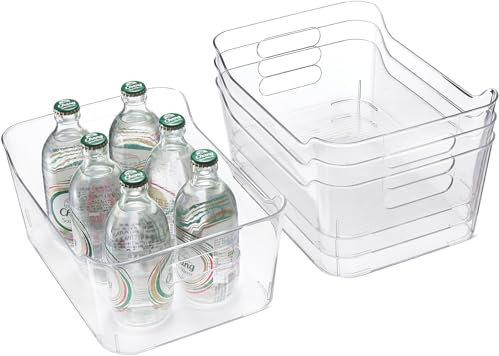 NANLIUJING Kühlschrank Organizer 4er Set, Aufbewahrungsbox Küche Organizer, Fridge Organizer Set, Küchen Organizer für Speisekammer, Gefrierschrank, Schrank, Badezimmer, Büro - BPA-frei 28.5x20.6x13CM