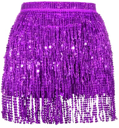 Soudittur Jupe à Paillettes pour Danse du Ventre - Scintillante, Mini Portefeuille, Costume de Festival pour Femmes et Filles (Violet)