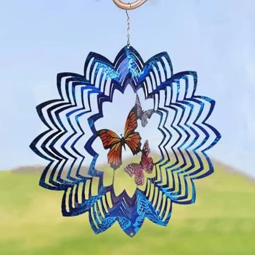 QNINE Kinetisches Windspiel, drehbares Windspiel, Dekoration für Garten und Zuhause im Freien, aus Edelstahl und langlebiger und schöner Beschichtung (Schmetterling, 30 cm Durchmesser)