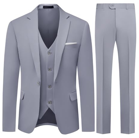 Allthemen Mens 3 Piece Stretch Suits 1 Button Business Suits | Mens Formal Suit Set Slim Fit Casual Tuxedo Blazer Waistcoat Trousers Single Breasted Lapel Dress Suit for Wedding