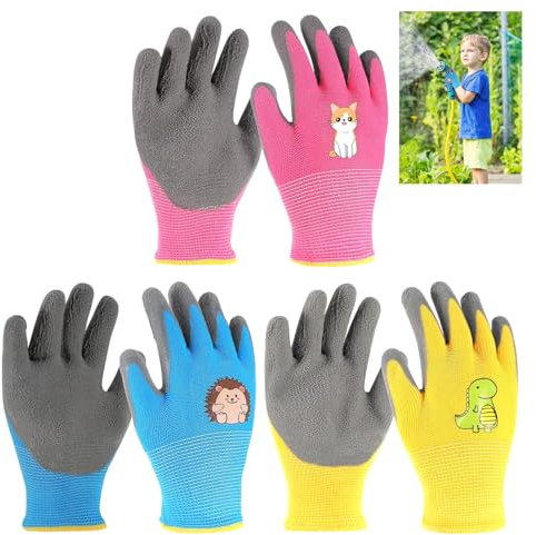 PENCHUAN 3 Paar Gartenhandschuhe für Kinder 2-4 Jahre,Kinder Arbeitshandschuhe mit Latexbeschichtung,Rutschfeste Schutzhandschuhe Gartenhandschuhe,Kinderhandschuhe für Gartenarbeit Junge Mädchen