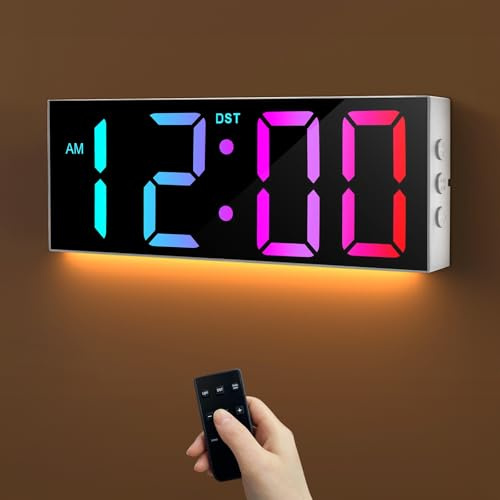 HAITANG Orologio da Parete Digitale - Orologio Digitale da Tavolo 12 con Dimmer Automatico della Luminosità RGB, Luci Notturne, LED 24/12 Ore per Scrivania, Camera da Letto, Ufficio e Soggiorno