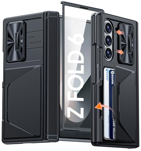 BSNRM for Samsung Galaxy Z Fold 6 Case Wallet & Screen Protector,Lens Cover | Card Holder RFID Blocking, Hinge Protection, Shockproof Phone Cover for Z Fold 6 (Black)