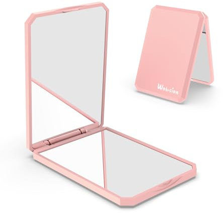 WOBSION Kleiner Spiegel mit 1×/ 2× Vergrößerung,Faltbarer Taschenspiegel Ohne Licht für Reise und Makeup,Tragbarer Reisespiegel für Handtaschen,Mini Handspiegel als Geschenk,9×6×1cm,Rosa