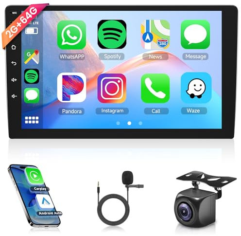 2G+64G Wireless Carplay Android 13 Radio de Coche 2 DIN con Android Auto GPS Navi WiFi 9 Pulgadas Touchscreen Radio Coche con Mirror Link Bluetooth FM/RDS Radio HiFi/Dab/DVR/OBD Cámara Trasera
