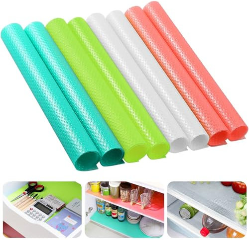 HTRTRR Fridge Liners 8pcs, Waterproof Protective Pad, EVA Non-Slip Antibacterial Refrigerator Mat, Cupboard Liners Kitchen Drawer Liners for Home, Kitchen, Cabinet, Drawer (4 Colours 45x30cm)
