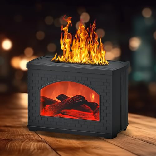 Homirty Difusor de Aroma de Llama, Difusor de Aromaterapia con Llama, Humificador de Aromas Chimenea Difusora de Aromas, Difusor Aceites Esenciales Chimenea, Humidificador Silencioso (Negro)