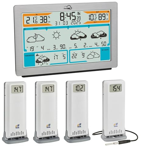 TFA Dostmann WLAN Wetterstation TFA.me ID-02, 35.8100.54.99 spezial, Profi-Wettervorhersage durch wetter.com 3 bis 6 Tage, Online-Portal, inkl 4 Funk Außensensoren, Max-Min-Werte, Warnfunktion
