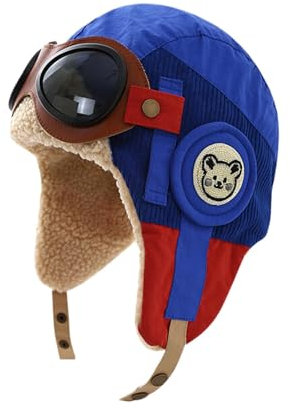ZALXOZYL Kinder-Fliegermütze Mit Bommel Warme Plüsch-Kälteschutzmütze für Outdoor-Sport Wärmeschutz für Die Wangen Saphir S