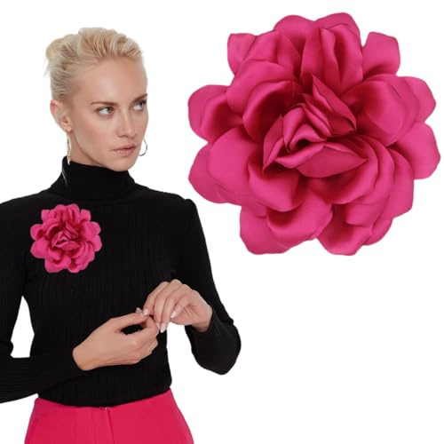 EORPAVU Broschen, 1 Stück Blumenbrosche große Musselin-Brosche Haarspange klassisch elegant handgefertigt geeignet für Hochzeit Party Tanz (Rosenrot)