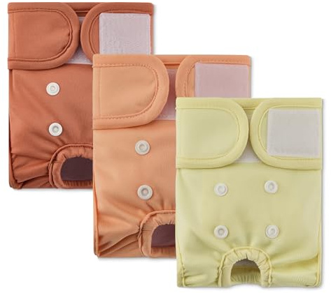 Amazon Basics Lot de 3 Couches Lavables Réutilisables pour Chien Femelle, Culotte, Haute Absorption, XS