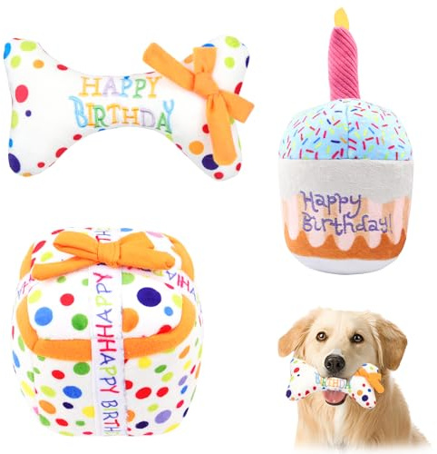 La Desire Jouet couineur en peluche pour chien - Gâteau d'anniversaire - Jouet couineur en forme de gâteau d'anniversaire - Cadeau pour chien, chat et animaux domestiques