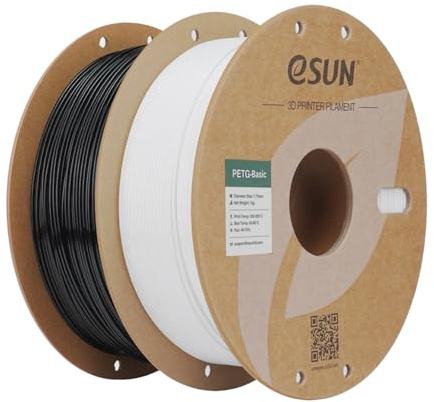 eSUN PETG Basic Filament 1.75mm Svart/Vit 2x1KG | Starkt och kemiskt beständigt material. Noggrannhet +/- 0.03mm. Idealisk för funktionella och hållbara 3D-utskrifter.