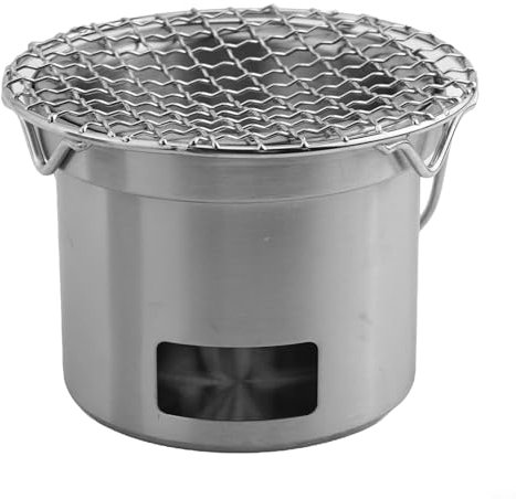 HpLive Barbacoa portátil de carbón vegetal de acero inoxidable para camping, picnic, viajes, parrilla compacta al aire libre con bandeja de ventilación y parrilla (A)